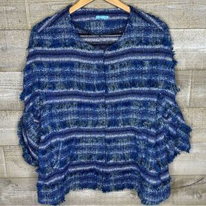 J. Mclaughlin large wool blend blue tweed boucle shag jacket bell sleeves